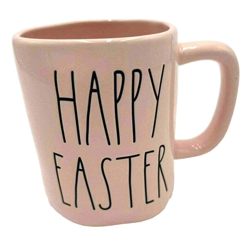 RAE DUNN by Magenta Pottery "Happy Easter"‎ Large Mug Coffee Tea pink Spring EUC
